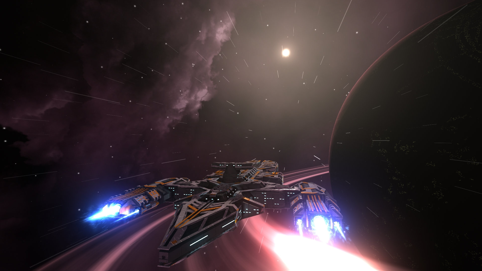 Avorion gameplay — ship in flight