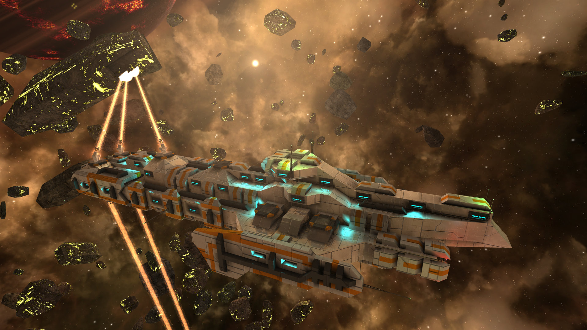Avorion gameplay — mining an asteroid