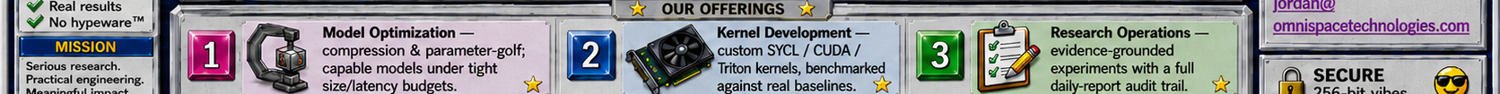 Our offerings: 1 Model Optimization · 2 Kernel Development (SYCL/CUDA/Triton) · 3 Research Operations